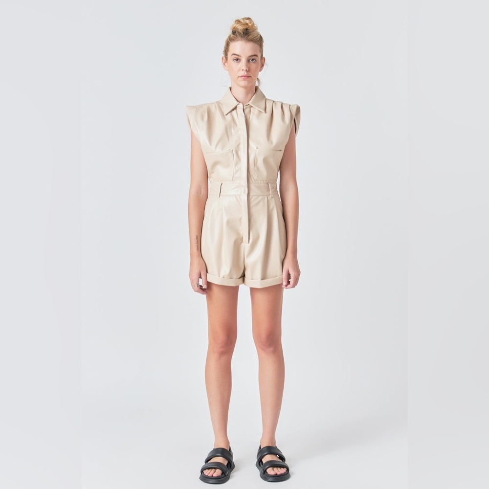 Grey Lab faux leather pleather romper jumpsuit nwt - Picture 1 of 8